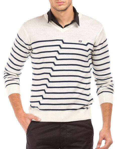 blue and white striped jumper mens