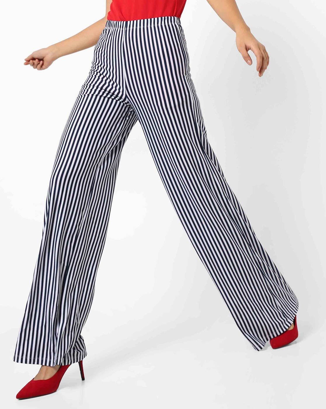 striped navy trousers