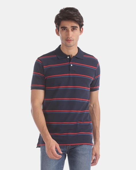 blue striped polo t shirt