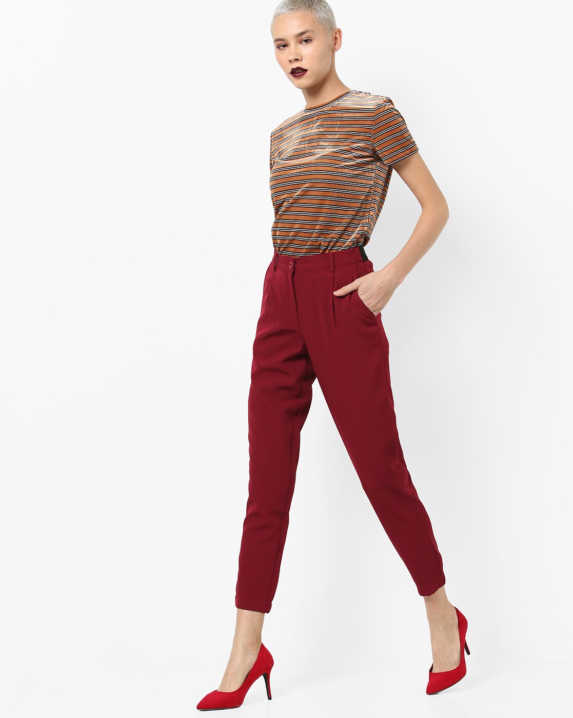 Buy Maroon Trousers & Pants for Women by AJIO Online