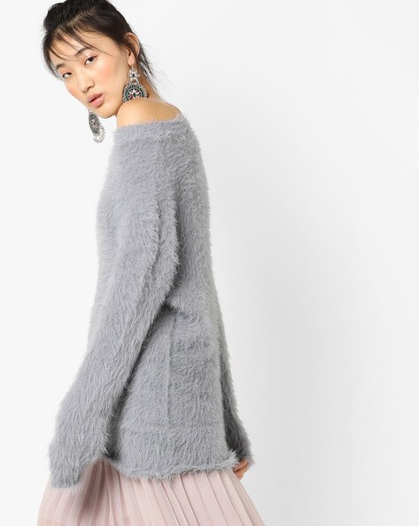 Grey fluffy jumper best sale