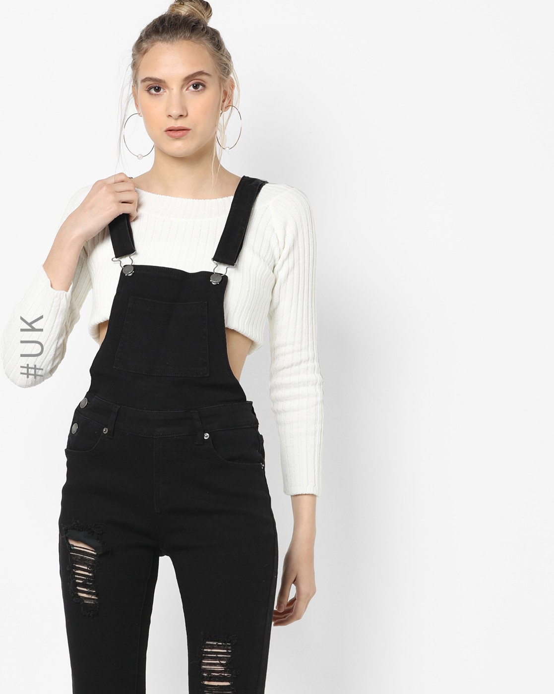 black ripped dungarees