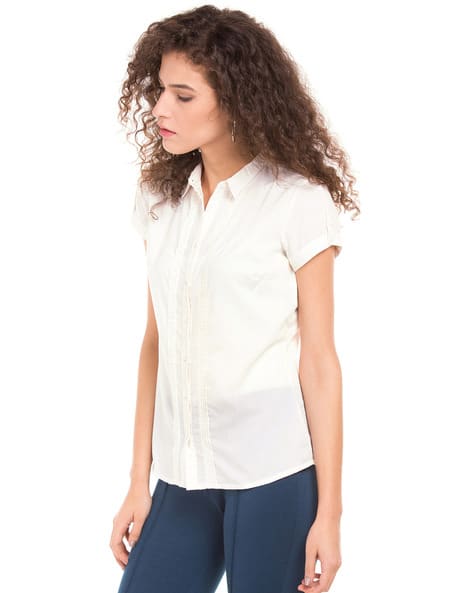 rollup-sleeve pintuck polo one-piece｜レディース