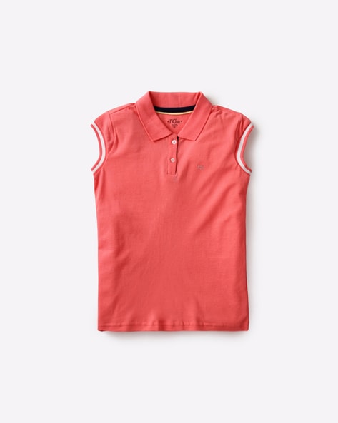 red sleeveless polo shirt