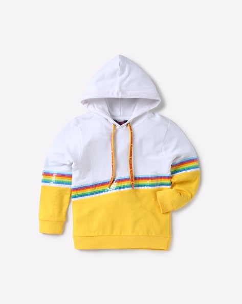 white and yellow hoodie