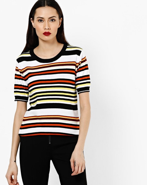 Round-Neck Striped Cotton Top