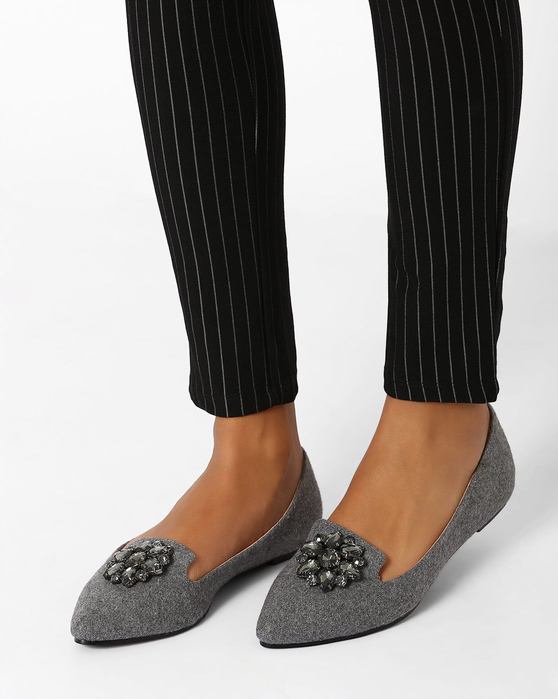 black embellished flat shoes