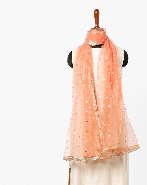 Sequinned Net Dupatta with Contrast Borders Price in India