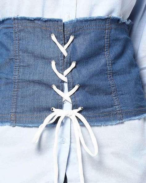 Denim Corset Belt with Frayed Hems