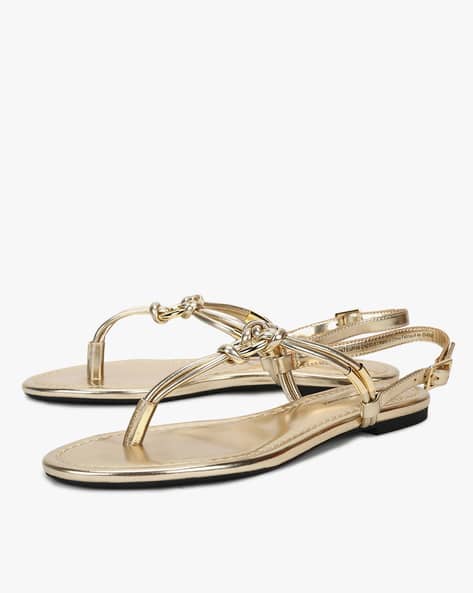T-strap Flat Sandals with Slingback
