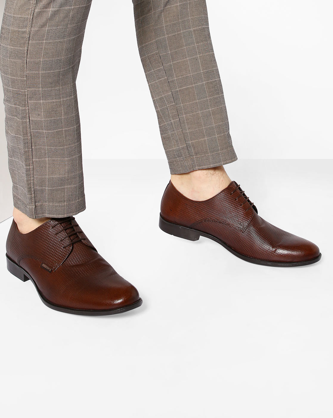 red tape dark tan derby shoes