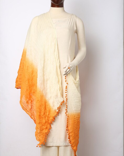 Ombre-Dyed Dupatta with Bobble Trim Price in India