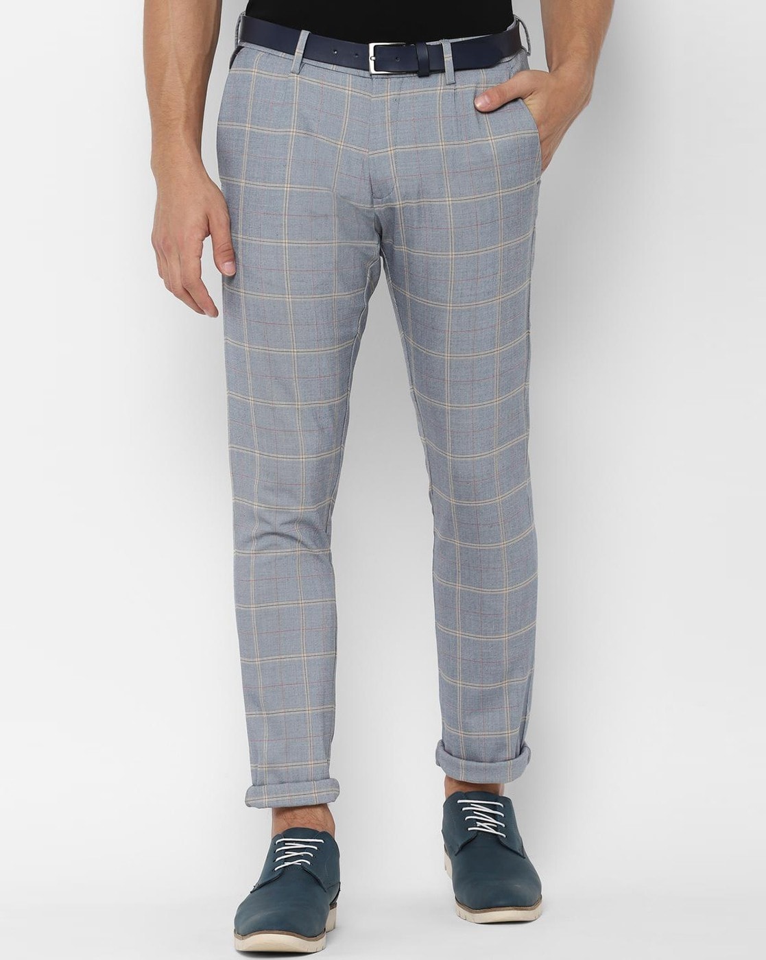 Buy Men Blue Slim Fit Check Casual Trousers Online  756278  Allen Solly