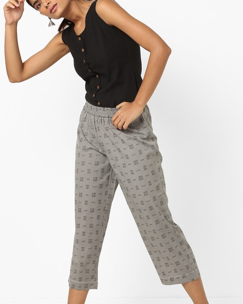 Printed Cropped Pants with Elasticated Waistband Price in India
