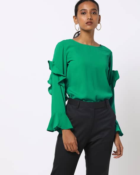 Top with Ruffled Sleeves