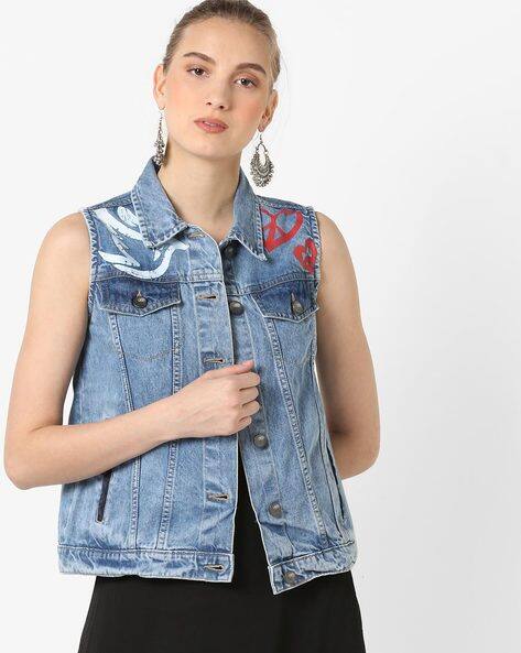 sleeveless denim jackets for womens online