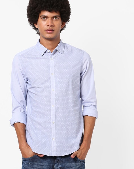 Buy Ponte Blue Cotton Tailored Fit Formal Solid Shirt