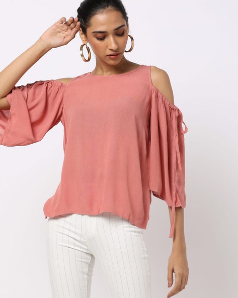 Cold-Shoulder Top with Tie-Ups