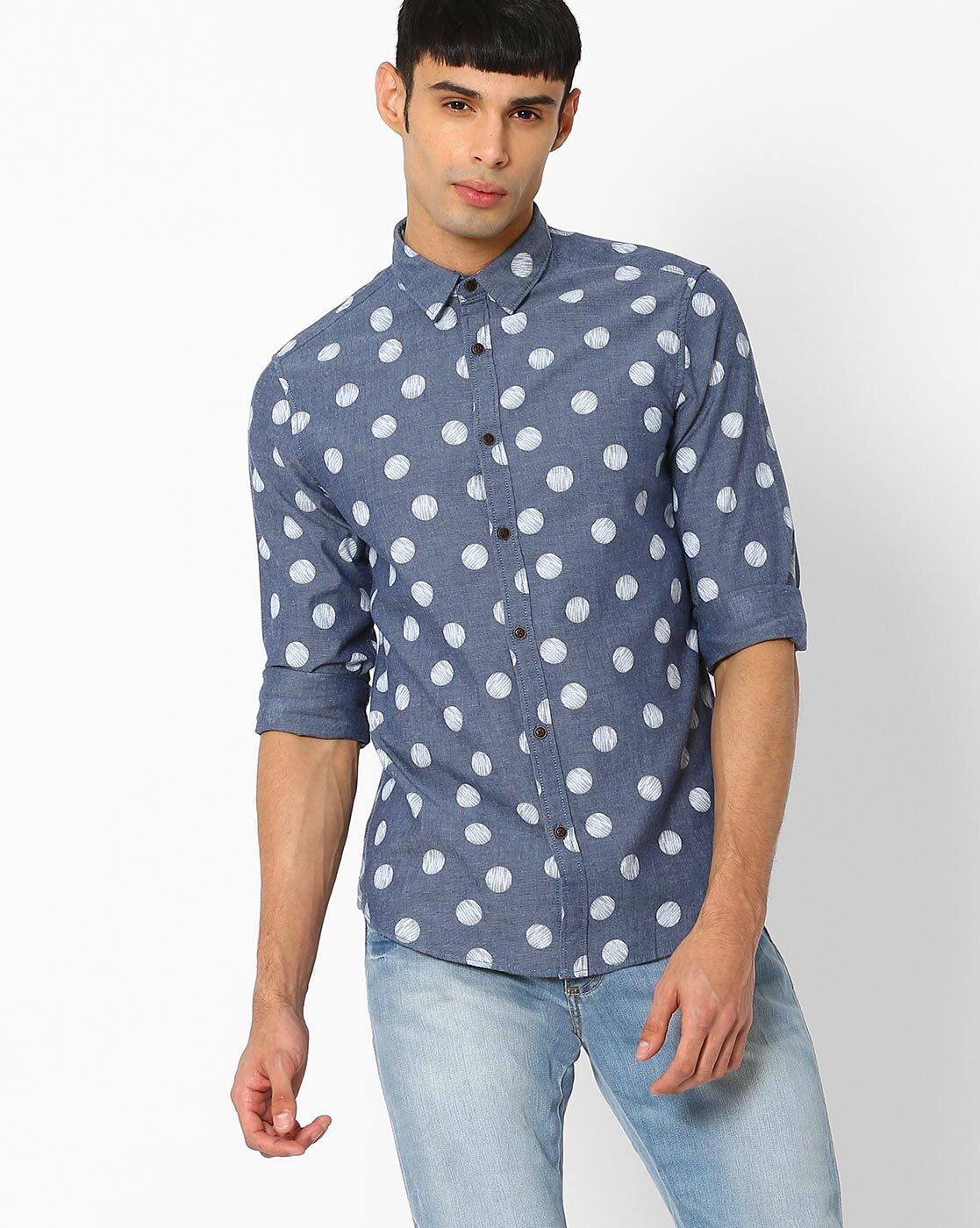 Blue polka dot shirt mens Clearance
