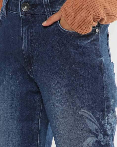 Washed Skinny Jeans with Floral Motifs (Image - 2)