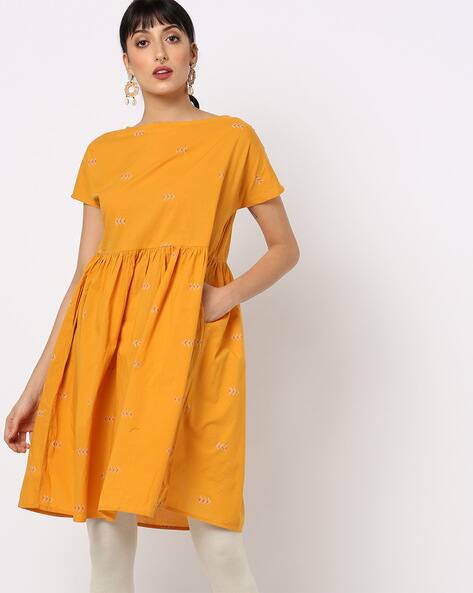 mustard fit and flare dress
