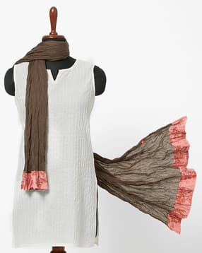 rangriti Crinkled Dupatta with Floral Print Panels-picture-37