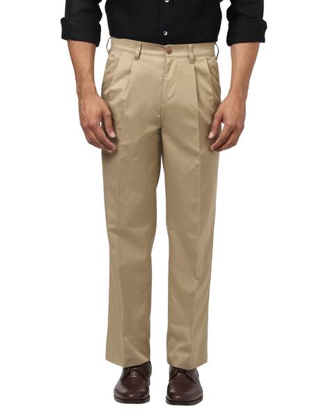 khaki pleated trousers