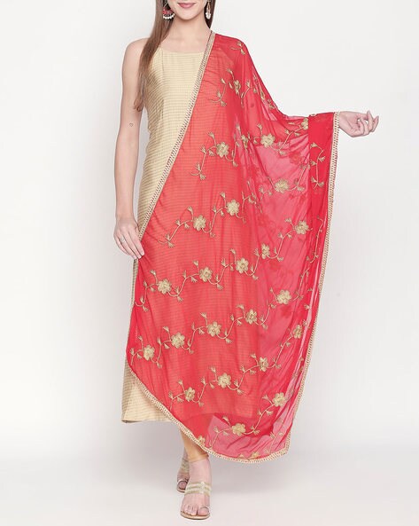 Floral Embroidered Chiffon Dupatta Price in India