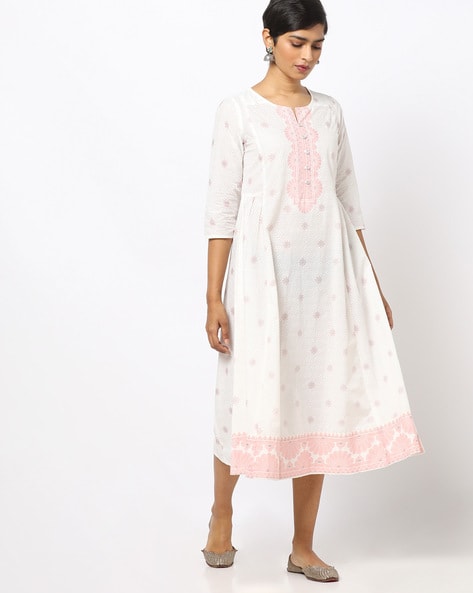Floral Print A-line Dress with Notched Neckline (Image - 2)