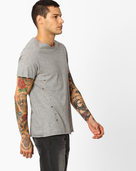 Grey ripped t shirt hotsell