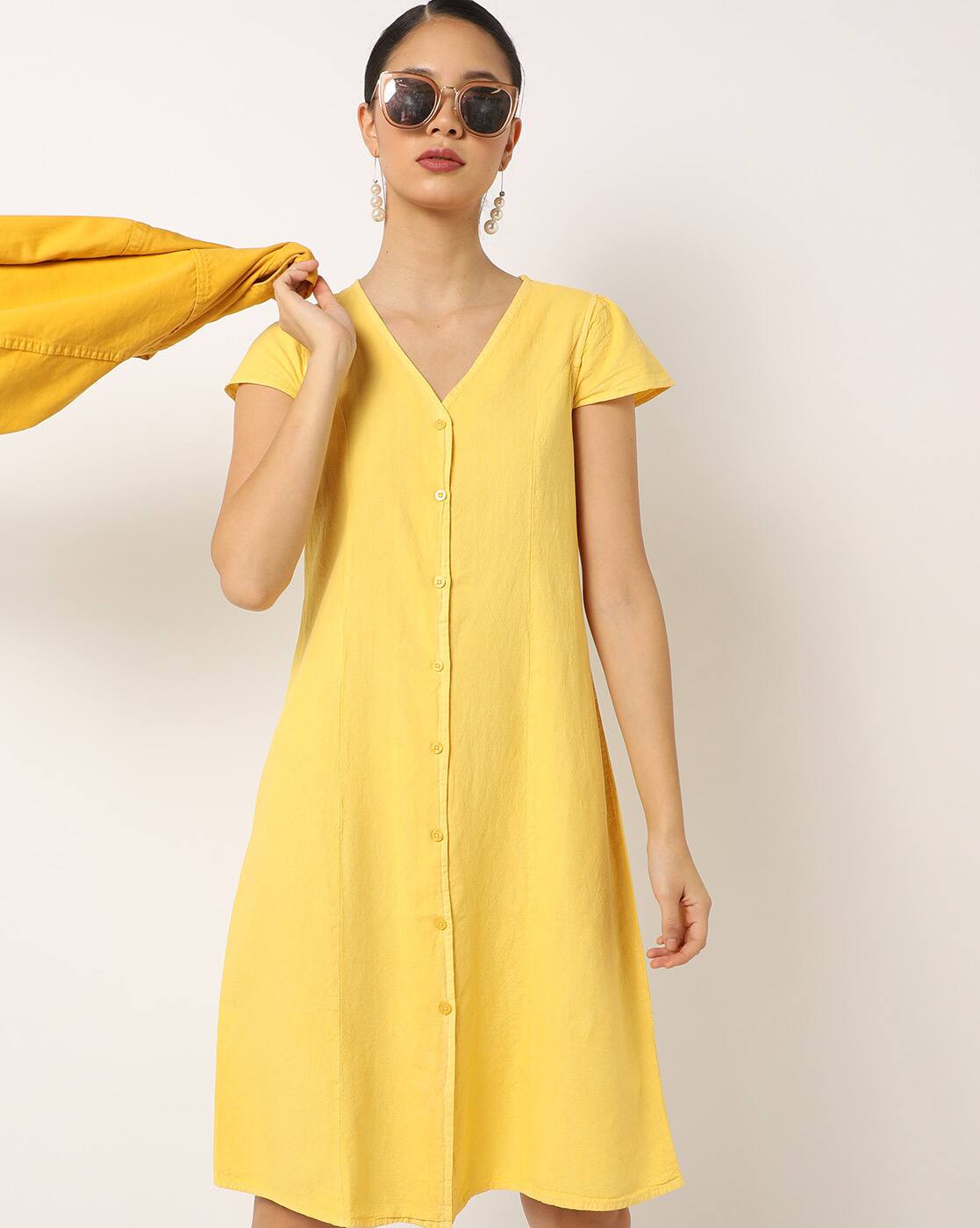 button down yellow dress