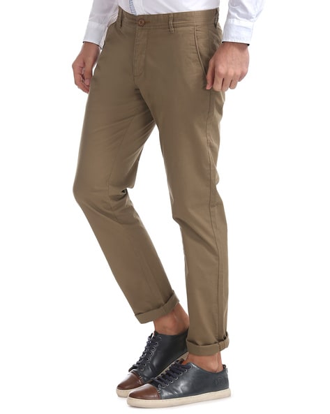 Lielie Izmēri | Trousers - Citi - 5-0387 Light brown trousers with satin  ribbon decor in the side seam.