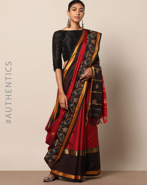 Black ilkal with traditional kasuti embroidery - Nivi Weaving Traditions  Pvt Ltd - 3297919