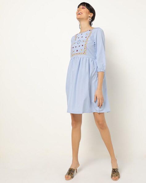striped embroidered dress