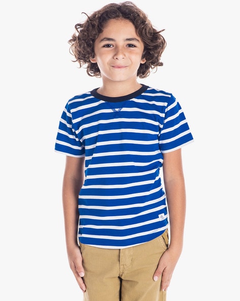 Cherry Crumble Striped Round-Neck Cotton T-shirt