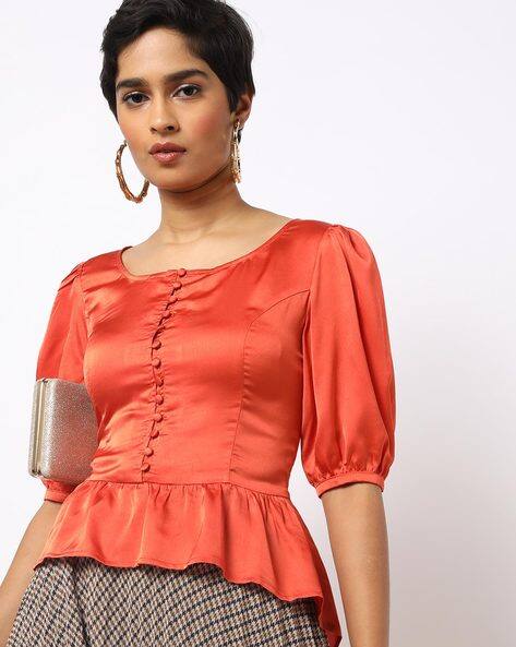 Peplum Top with Puff Sleeves