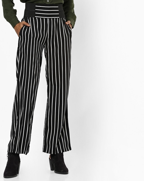 womens black trousers with white stripe