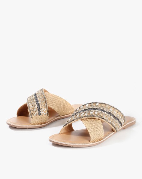 Slip-On Sandals with Criss-Cross Embellished Straps