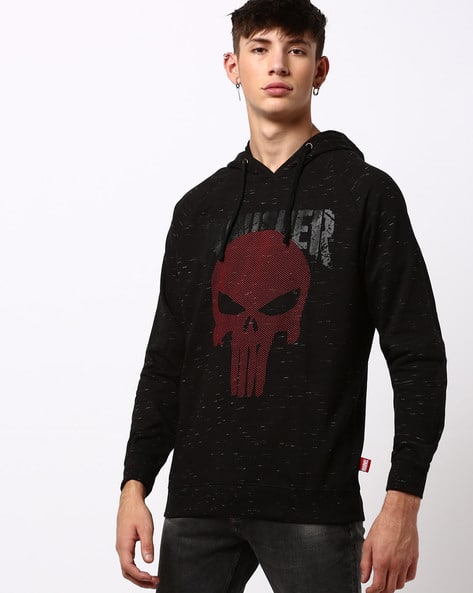 Punisher Red T Shirt Hoodie Punisher Print Hoodie With Drawstring