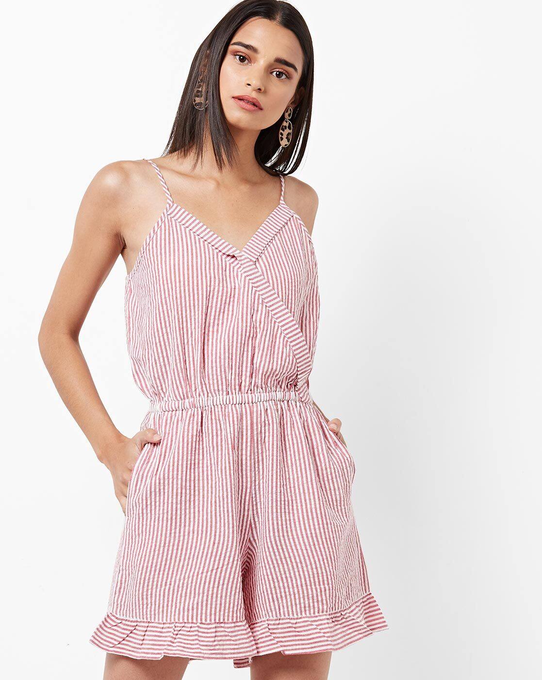 pink and white striped jumpsuit