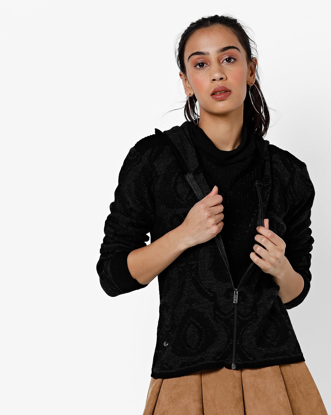 black zip up cardigan women's