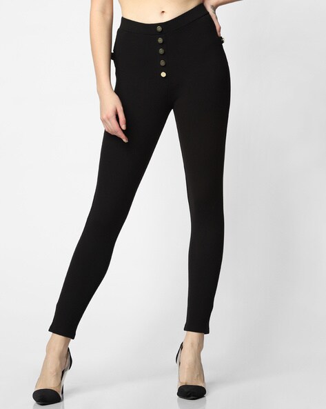 Women's Legging - Black / 4 Stylish Buttons