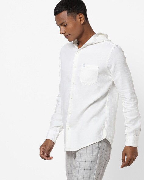 Slim Fit Cotton Shirt with Hoodie