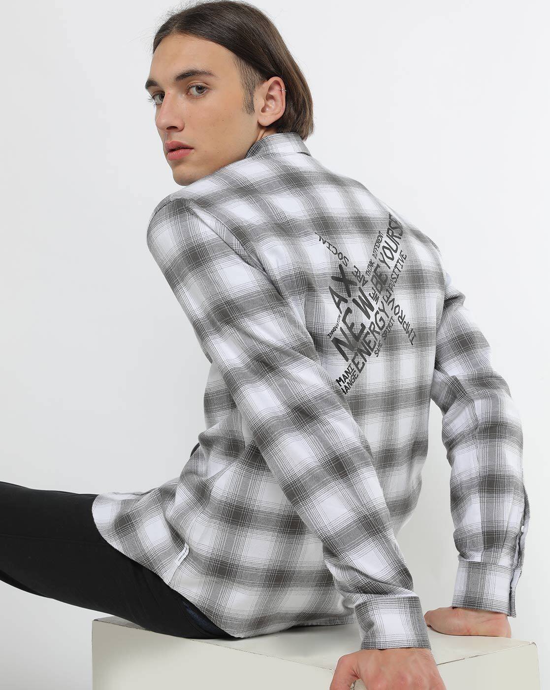 black and white big check shirt