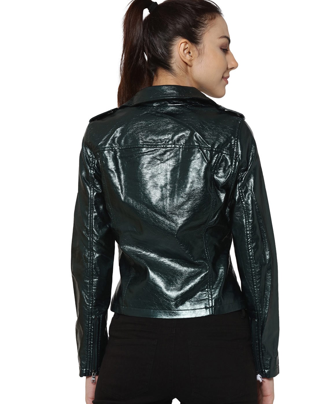 green patent leather jacket