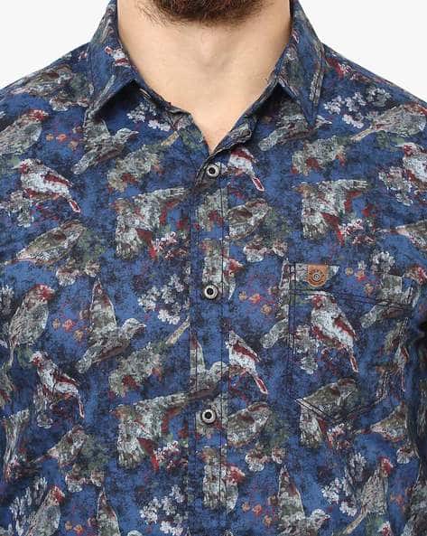Bird Print Slim Fit Shirt with Patch Pocket (Image - 1)