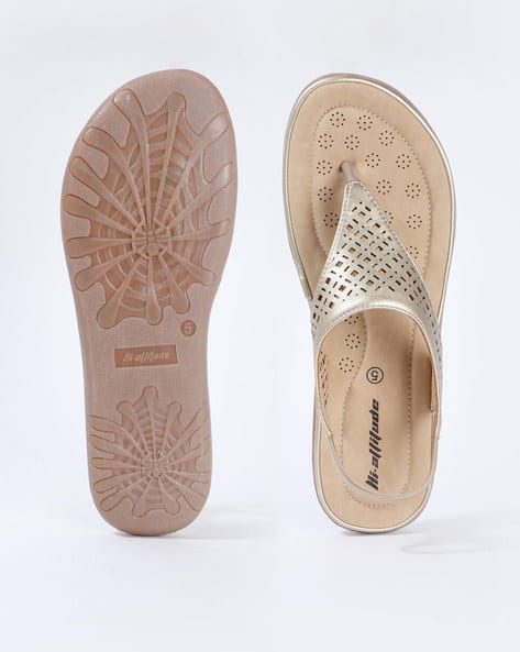 Metallic T-strap Sandals with Laser-Cuts (Image - 1)