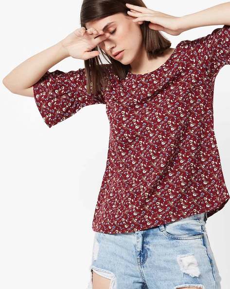 Printed Top with Bell Sleeves
