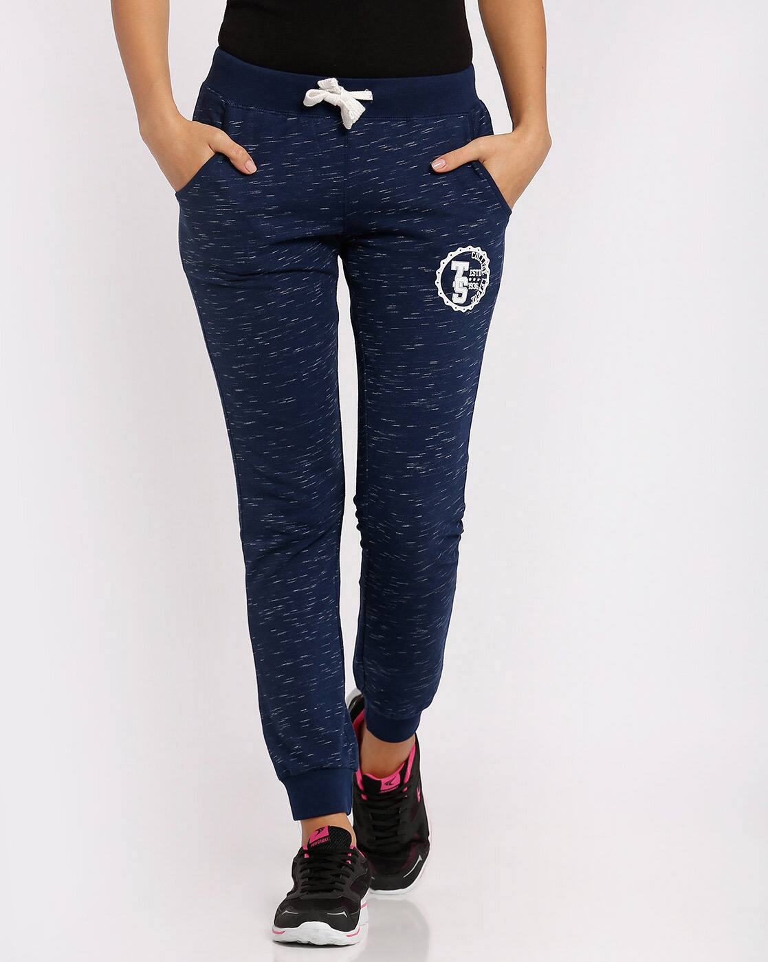 navy blue cuffed track pants
