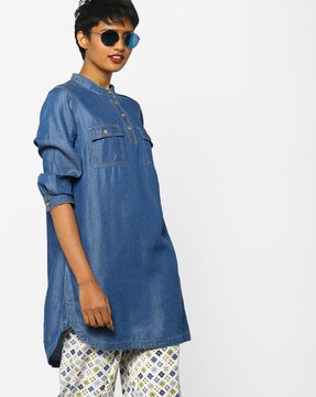 denim tunic with pockets